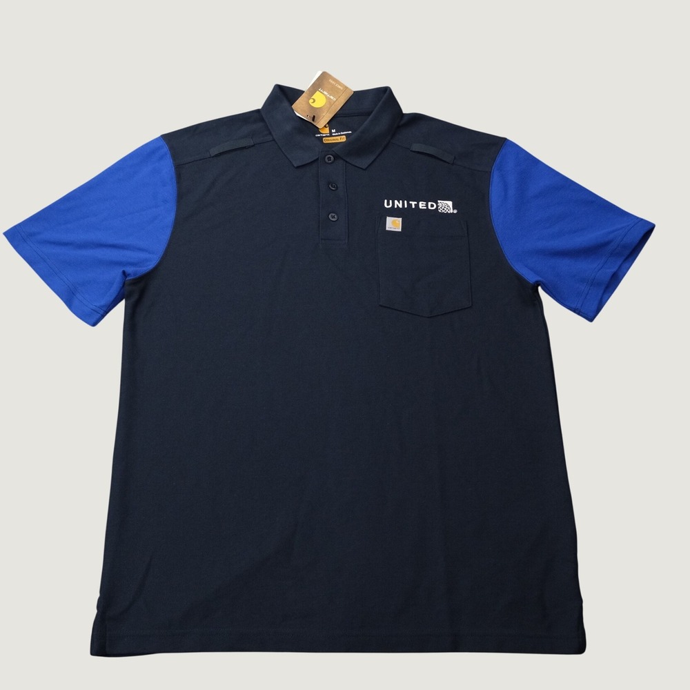 Carhartt Polo Shirt Original Fit Medium United Navy Blue Colorblock NWT